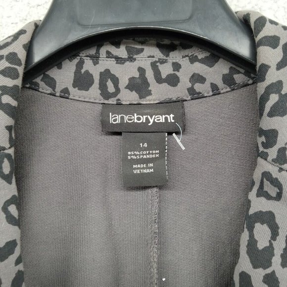Lane Bryant Jacket Womens 14 Gray Black Cheetah‎ Animal Print 2 Button Blazer - Picture 2 of 6